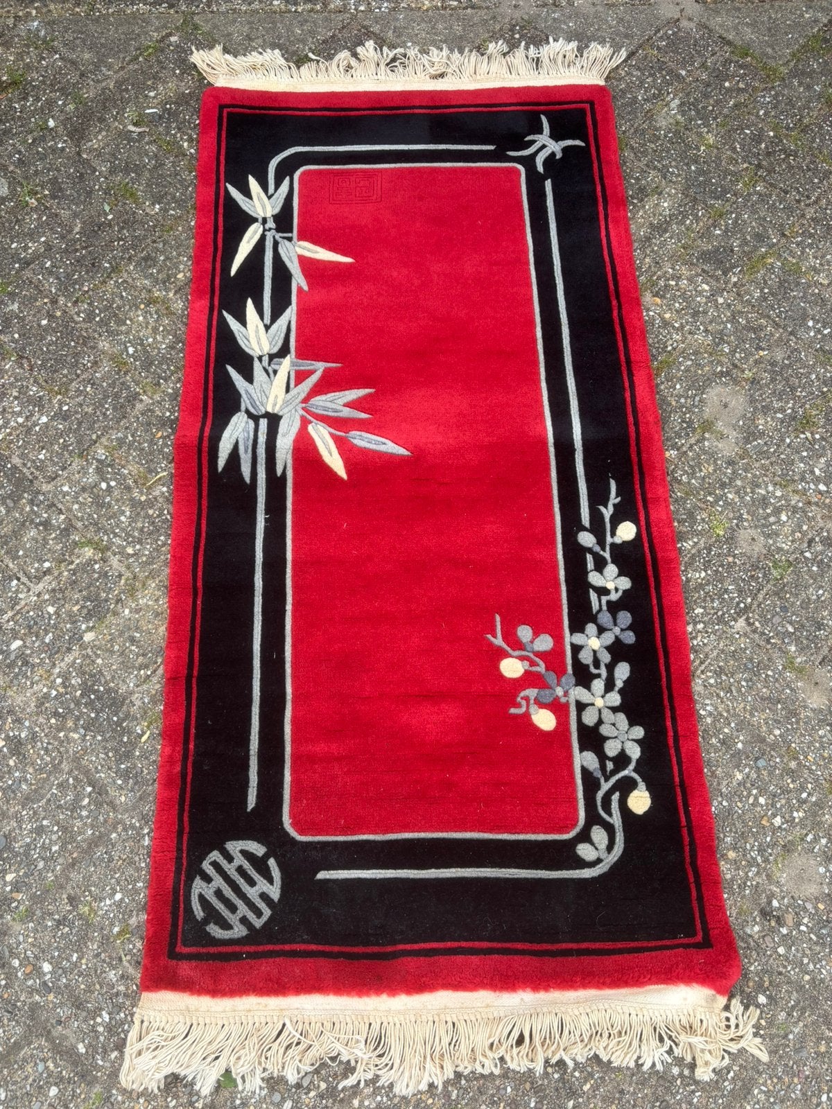 Salontafel of gangloper geknoopt kleed rood 140-160x70, Gebruikt, 150 tot 200 cm, Rechthoekig, Rood