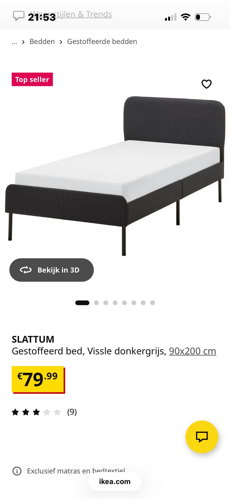 IKEA SLATTUM Gestoffeerd bed, 90x200 cm, Huis en Inrichting, Slaapkamer | Bedden, Ophalen, 90 cm, Eenpersoons, Blauw