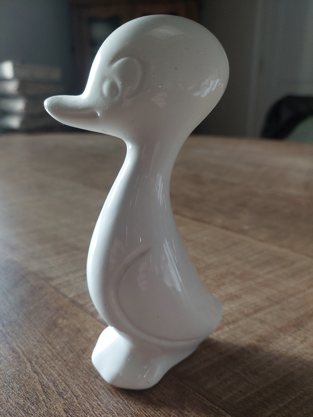 Vintage Witte Keramische Eend Decoratie, Vintage, Ophalen of Verzenden, Zo goed als nieuw, Wit