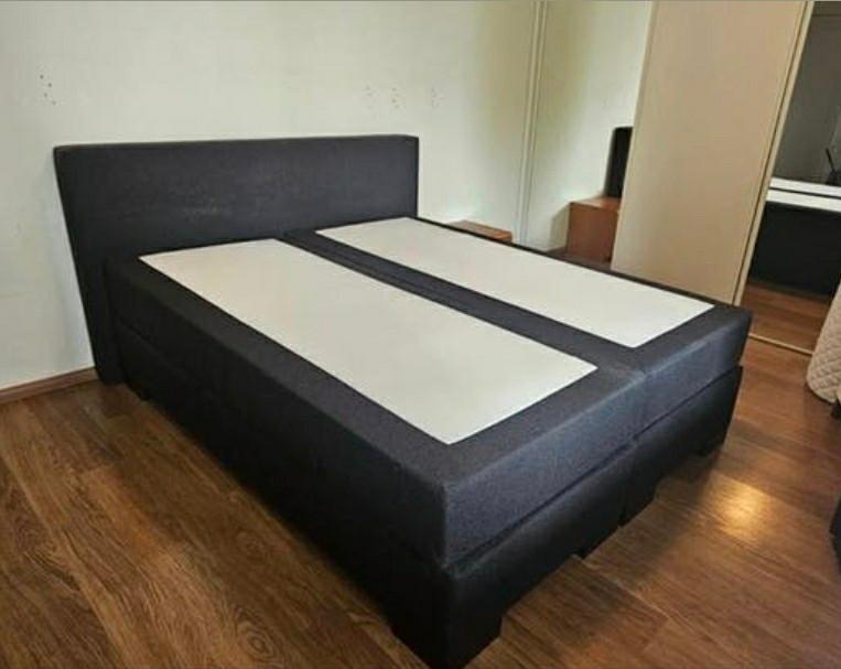 Bezorging is mogelijk 160x200 zgan compleet boxspring bed, Tweepersoons, Grijs, Ophalen of Verzenden, Zo goed als nieuw