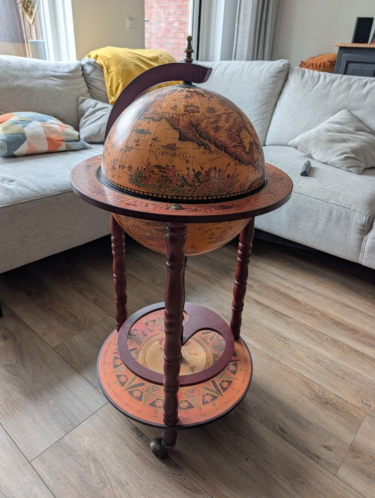 Klassieke J. Cartier barglobe, Ophalen, 45 cm, Zo goed als nieuw, Globebar