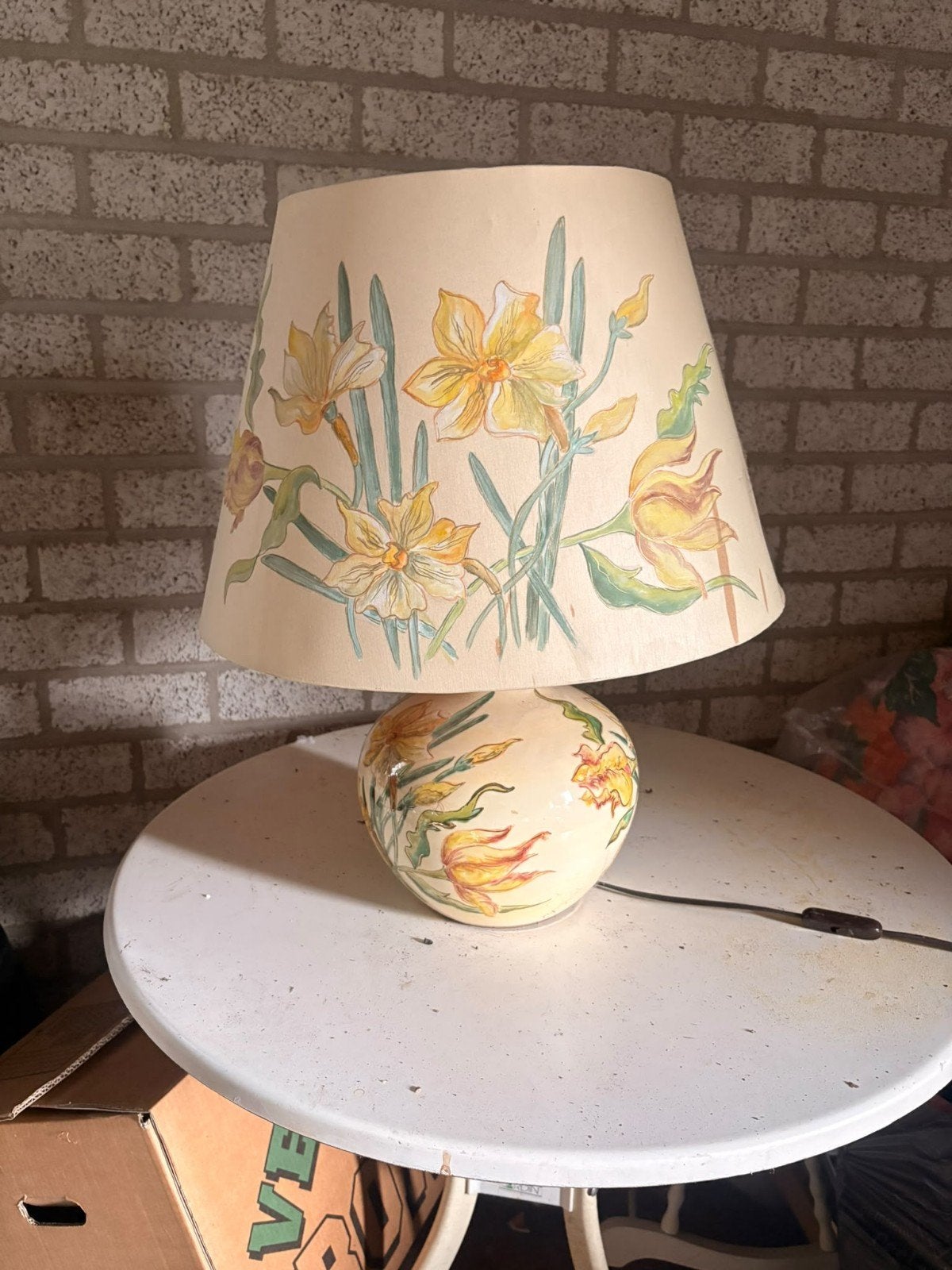 Vintage Tafellamp met Bloemenprint - Uniek Design, Antiek en Kunst, Ophalen of Verzenden