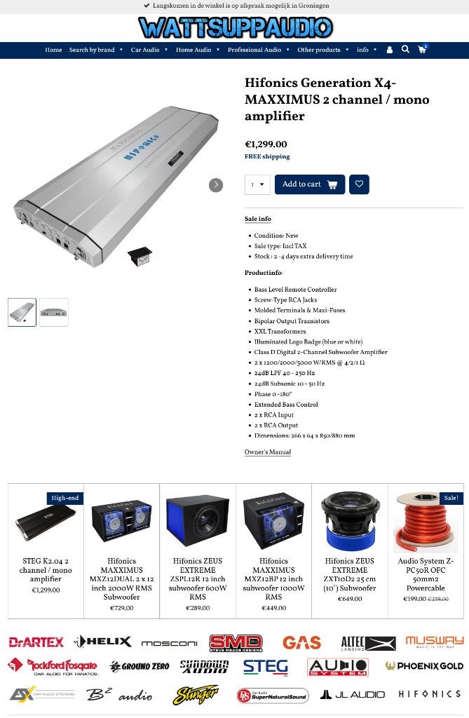 Hifonics Generation X4-MAXXIMUS 2 kanaals / mono versterker, Auto diversen, Audio Design, Nieuw, Am Breilingsweg 3, 76709 Kronau, Duitsland