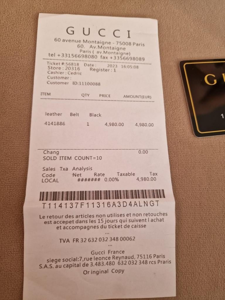 Gucci Herenriem met GG Bee Buckle - Zwart Leer, 95 tot 105 cm, Nieuw, Ophalen of Verzenden, Gucci