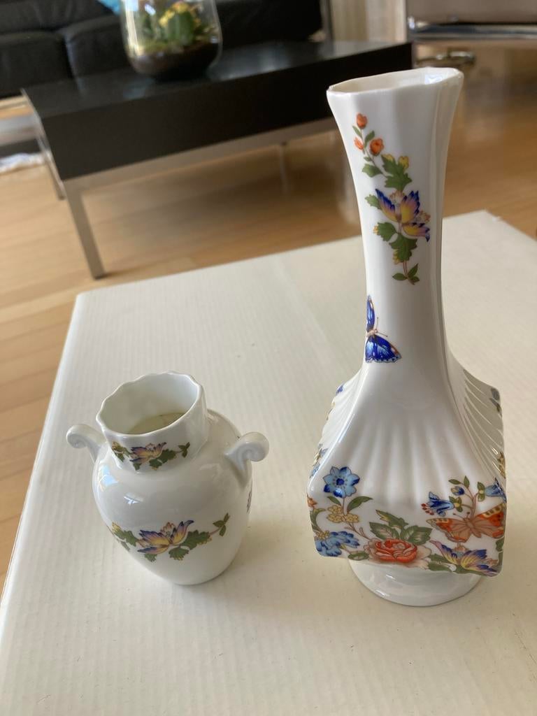 Set van 2 Aynsley porseleinen vazen met bloemmotief, Ophalen of Verzenden