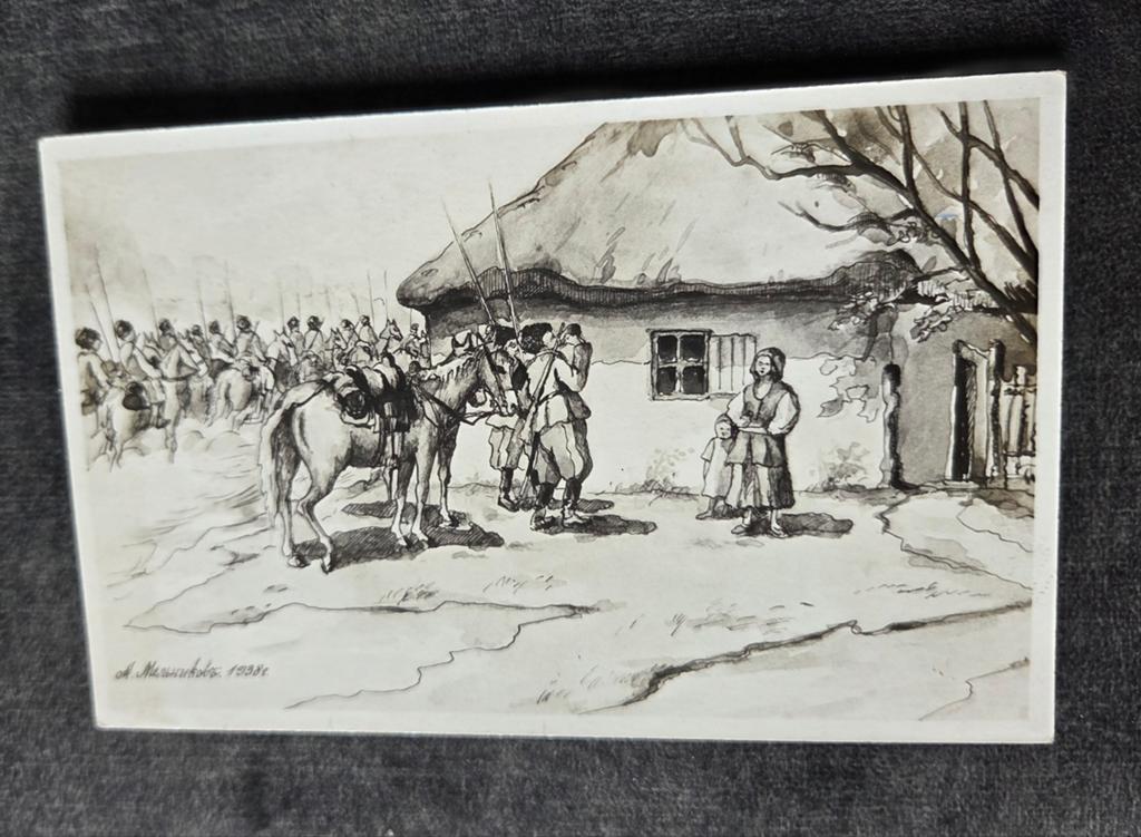 Kozakken houden halt bij boeren woning - Anna Melnikova, Verzenden, 1920 tot 1940, Ongelopen, Overige thema's