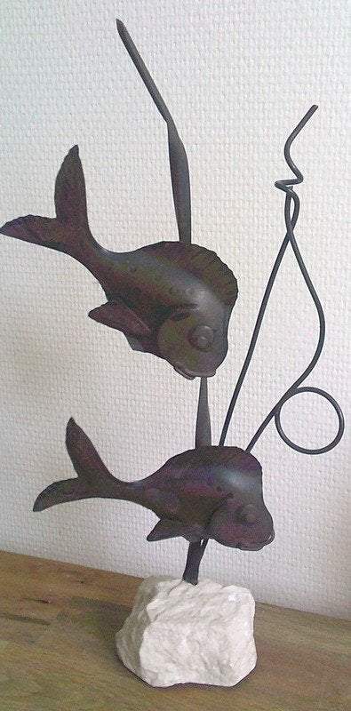Retro jaren 60 70 metalen sculpturen vissen, Antiek en Kunst, Ophalen of Verzenden