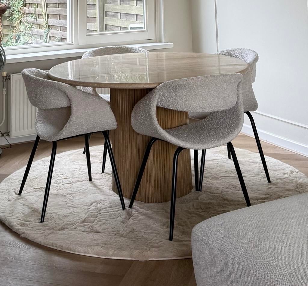 Hoogpolig rond vloerkleed beige 200x200 cm, Huis en Inrichting, Stoffering | Tapijten en Kleden, Ophalen, Beige, Rond, Zo goed als nieuw