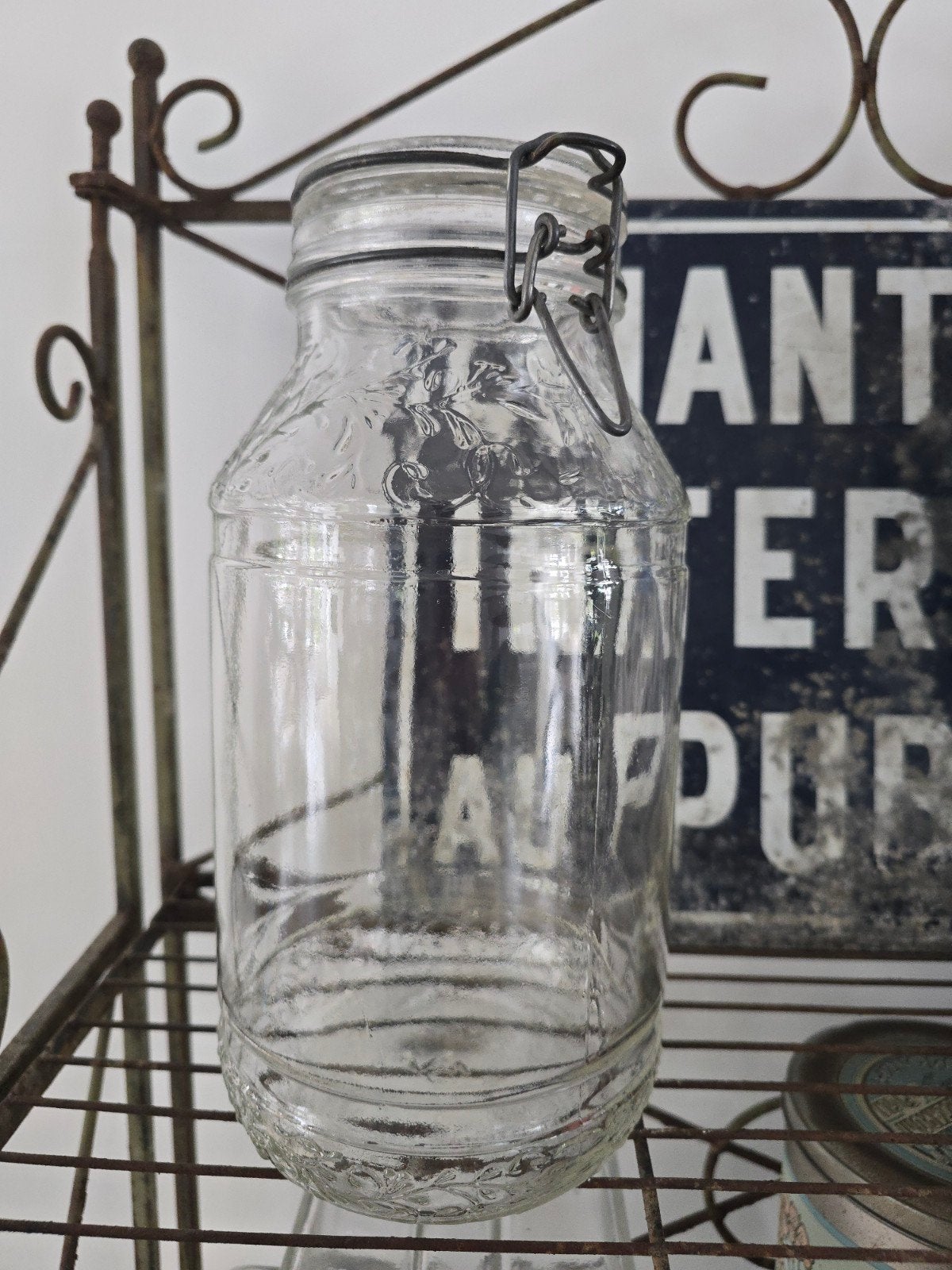 Vintage Floral Italiaanse glazen pot bloemenmotief, 3L €20, Antiek en Kunst, Antiek | Glas en Kristal, Ophalen of Verzenden