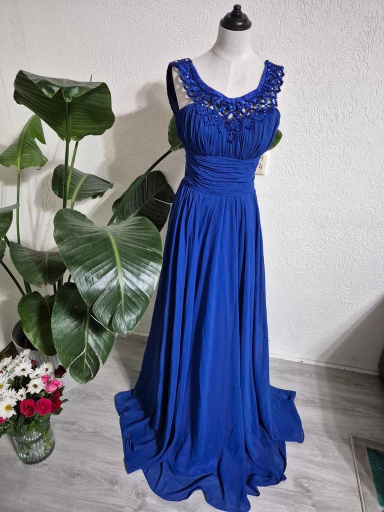 Prachtige Koningsblauwe Galajurk met Sierlijke Kraag, Galajurk, Blauw, Ophalen of Verzenden, Maat 36 (S)