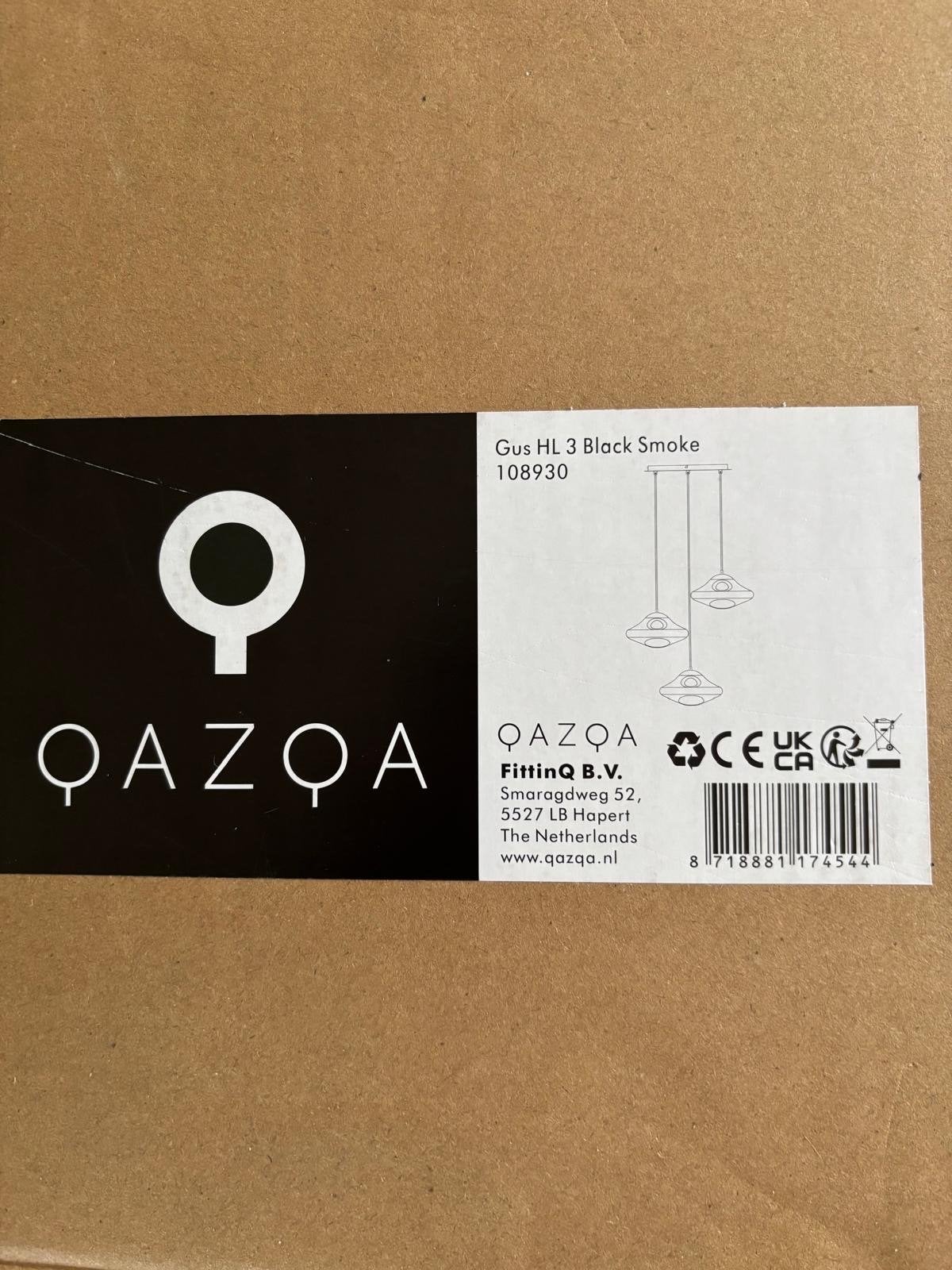 QAZQA Hanglamp Gus HL 3 Zwart met Rookglas Bollen, Ophalen, Nieuw, Glas, Overige fittingen