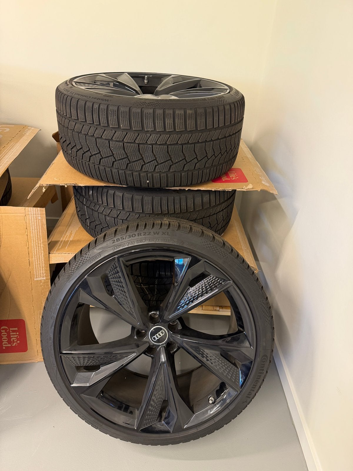 Originele Audi RS6/RS7 22 inch Velgen + Conti winterbanden, Ophalen, 285 mm, Banden en Velgen, Nieuw