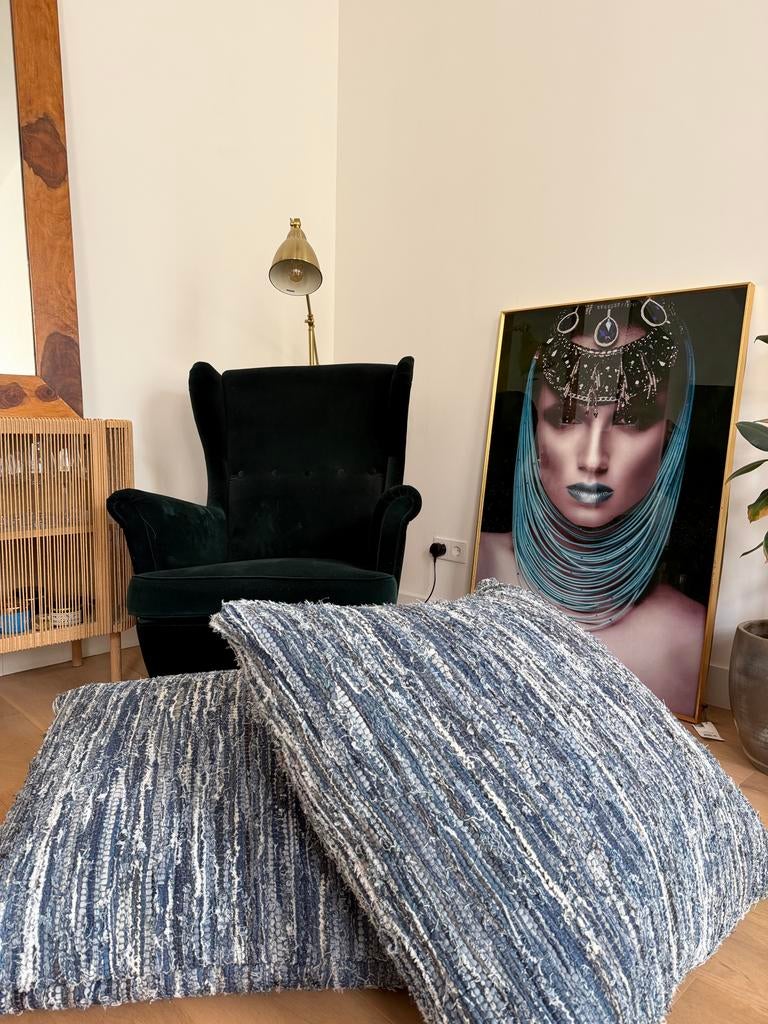 Set van 2 blauwe kussens, Huis en Inrichting, Woonaccessoires | Kussens, Ophalen, Zo goed als nieuw, Blauw, Vierkant
