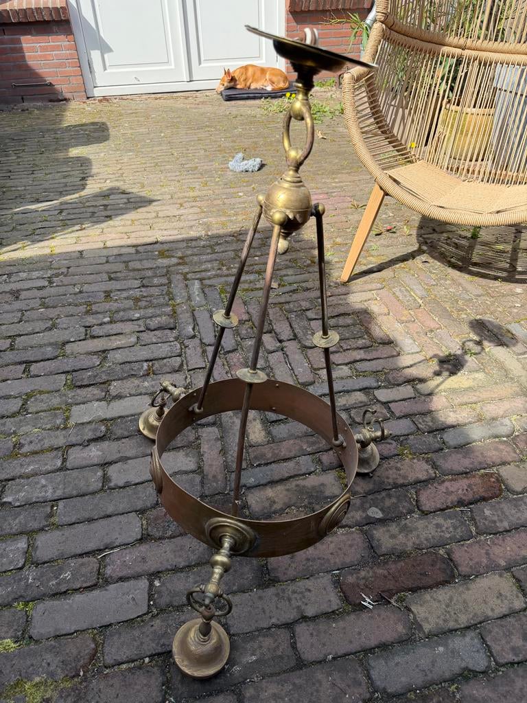 Antieke koperen hanglamp / kroonluchter, Antiek en Kunst, Ophalen