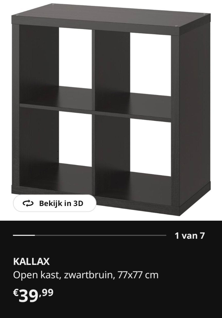 IKEA KALLAX open kast, zwartbruin, 77x77 cm, Ophalen, Nieuw