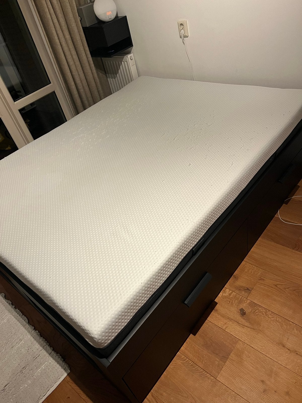 IKEA Brimnes bed 160x200 met Emma matras en lades, Ophalen, Gebruikt, Zwart, Tweepersoons