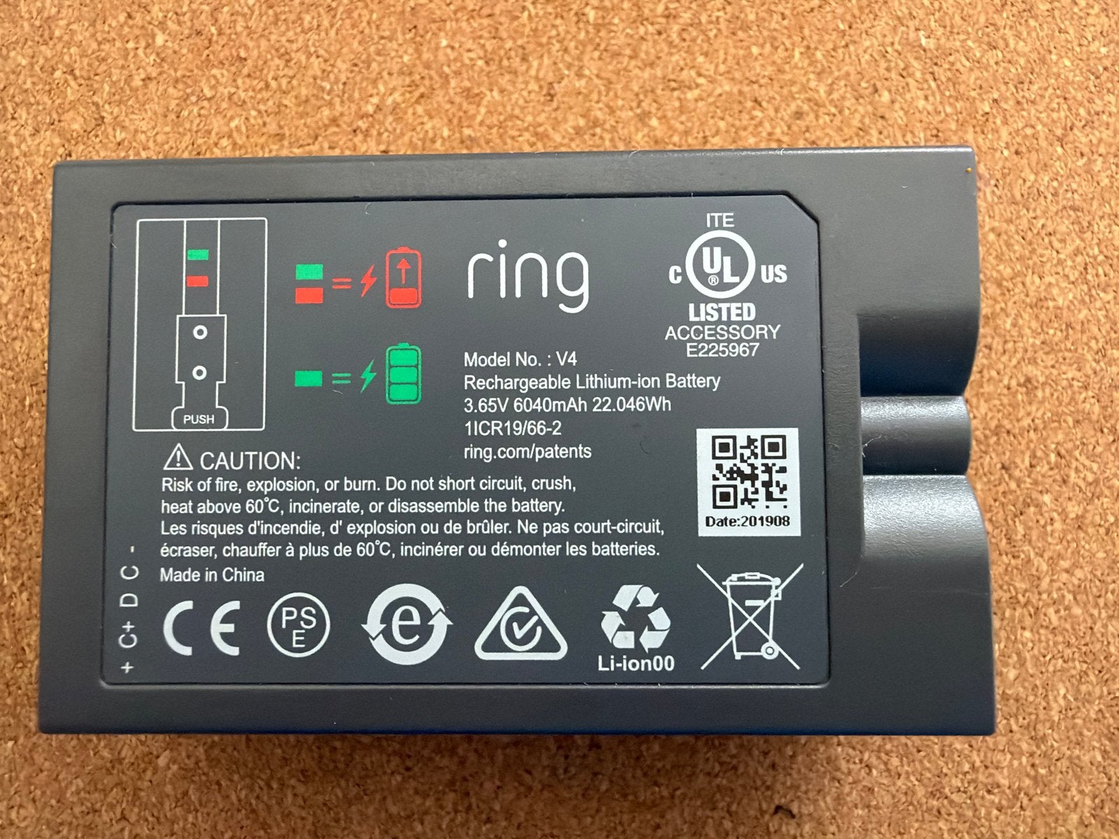Ring Batterij Model V4 - Oplaadbare Lithium-ion Batterij, Computers en Software, Accu's en Batterijen, Gebruikt, Ophalen of Verzenden
