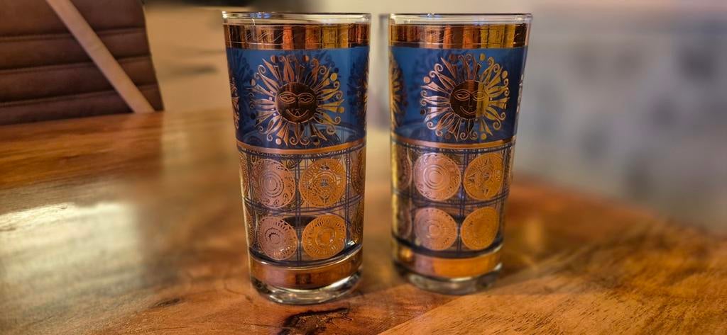 Mid-Century Gold Sun Azteekse Rocks Glazen Set, Ophalen of Verzenden