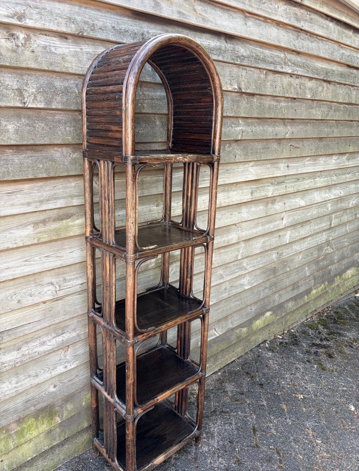 Vintage bamboe wandkast jaren 70 voor planten of boeken, Ophalen