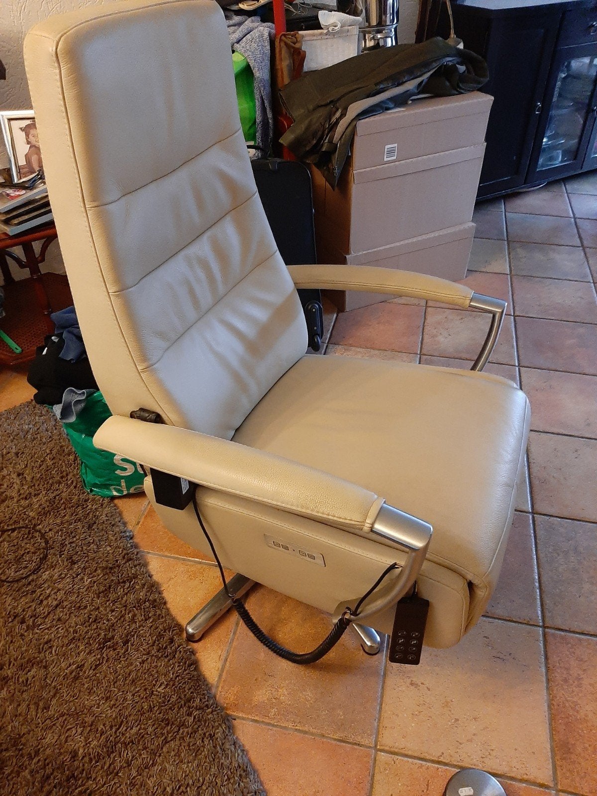 Beige Leren Relaxstoel Sta-op Stoel, Ophalen, Gebruikt, Leer