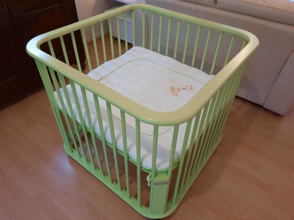 Bopita Box Caro – Lichtgroen – incl. boxkleed (90x90), Ophalen, Gebruikt, Rechthoekig, Boxkleed
