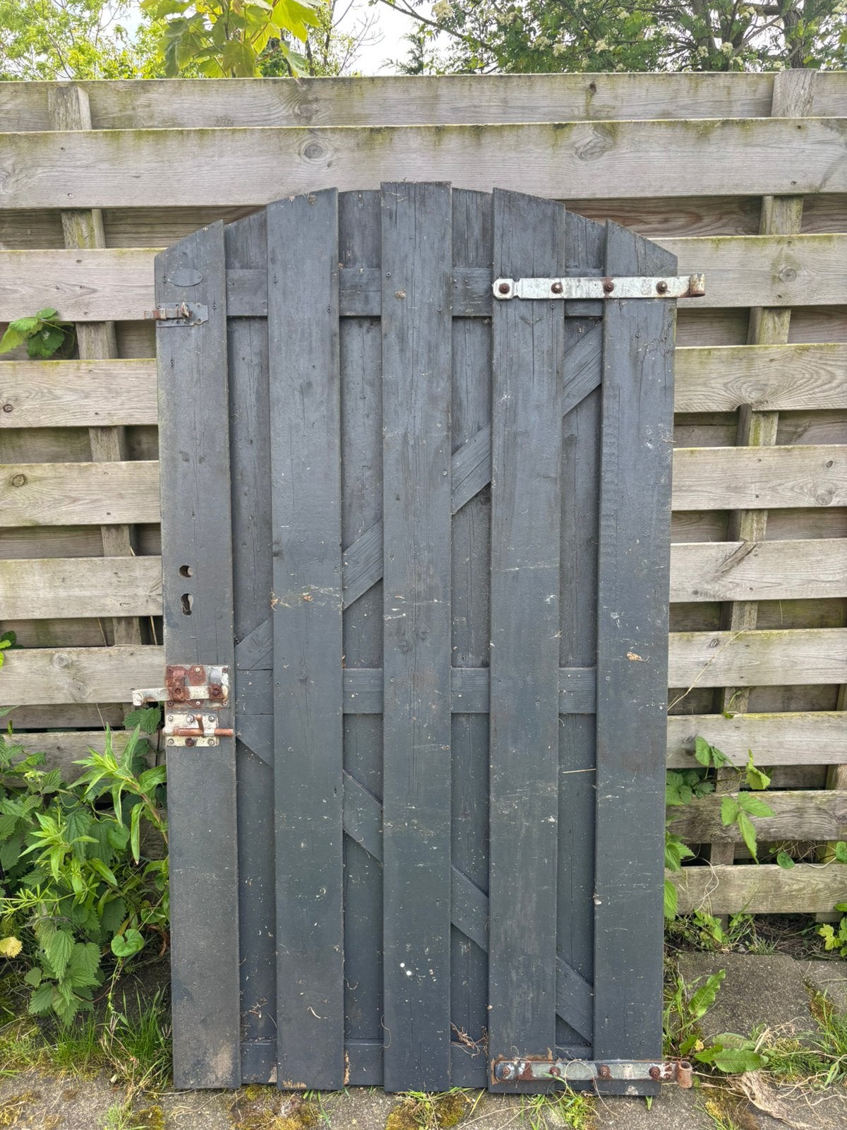 Houten Tuinpoort - Grijs geverfd, Met poort, Gebruikt, Ophalen of Verzenden, Tuinhek