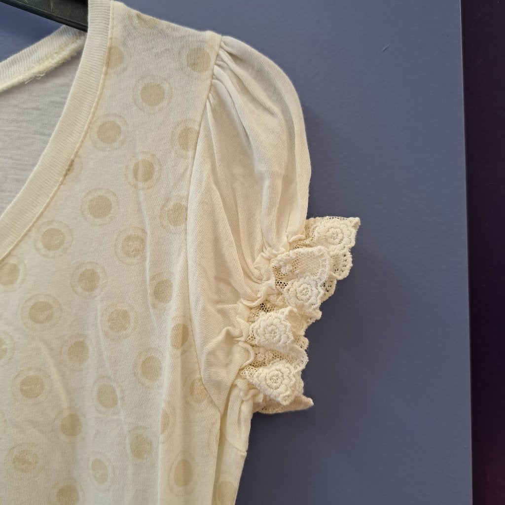 Fornarina beige/ creme geprint shirt + kant randjes S 42882, ., Beige, Fornarina, Ophalen of Verzenden