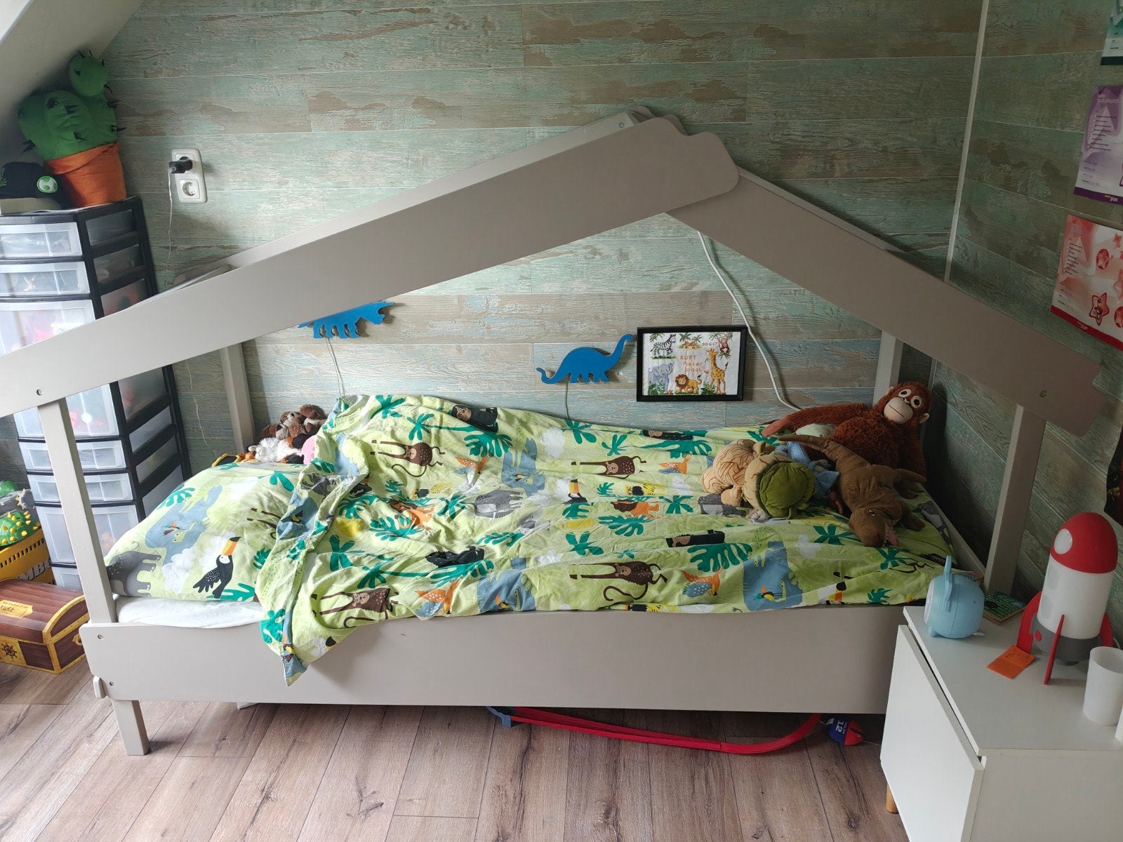 Compleet Houten Huisbed – Incl. lattenbodem en tentdoek, 85 tot 100 cm, Gebruikt, 180 cm of meer, Ophalen