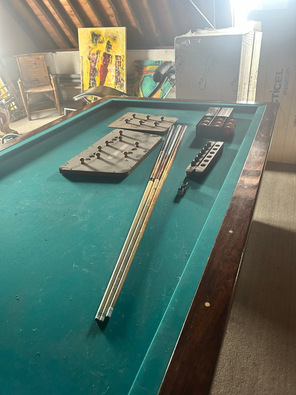 Vintage Biljarttafel met accessoires - Eureka Billard Berlic, Sport en Fitness, Biljarten en Poolen, Ophalen, Gebruikt, Biljarttafel