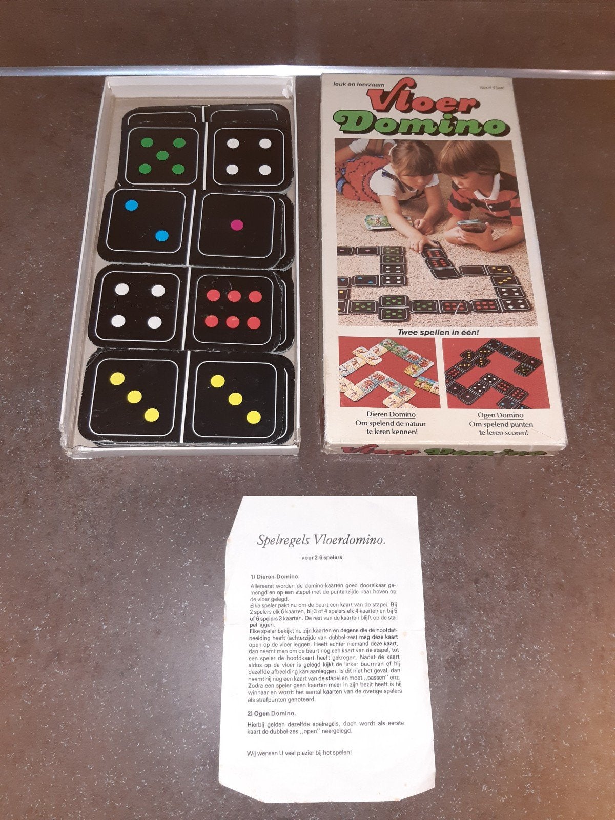 Vloer domino groot dubbelzijdig vintage, Ophalen of Verzenden, Zo goed als nieuw