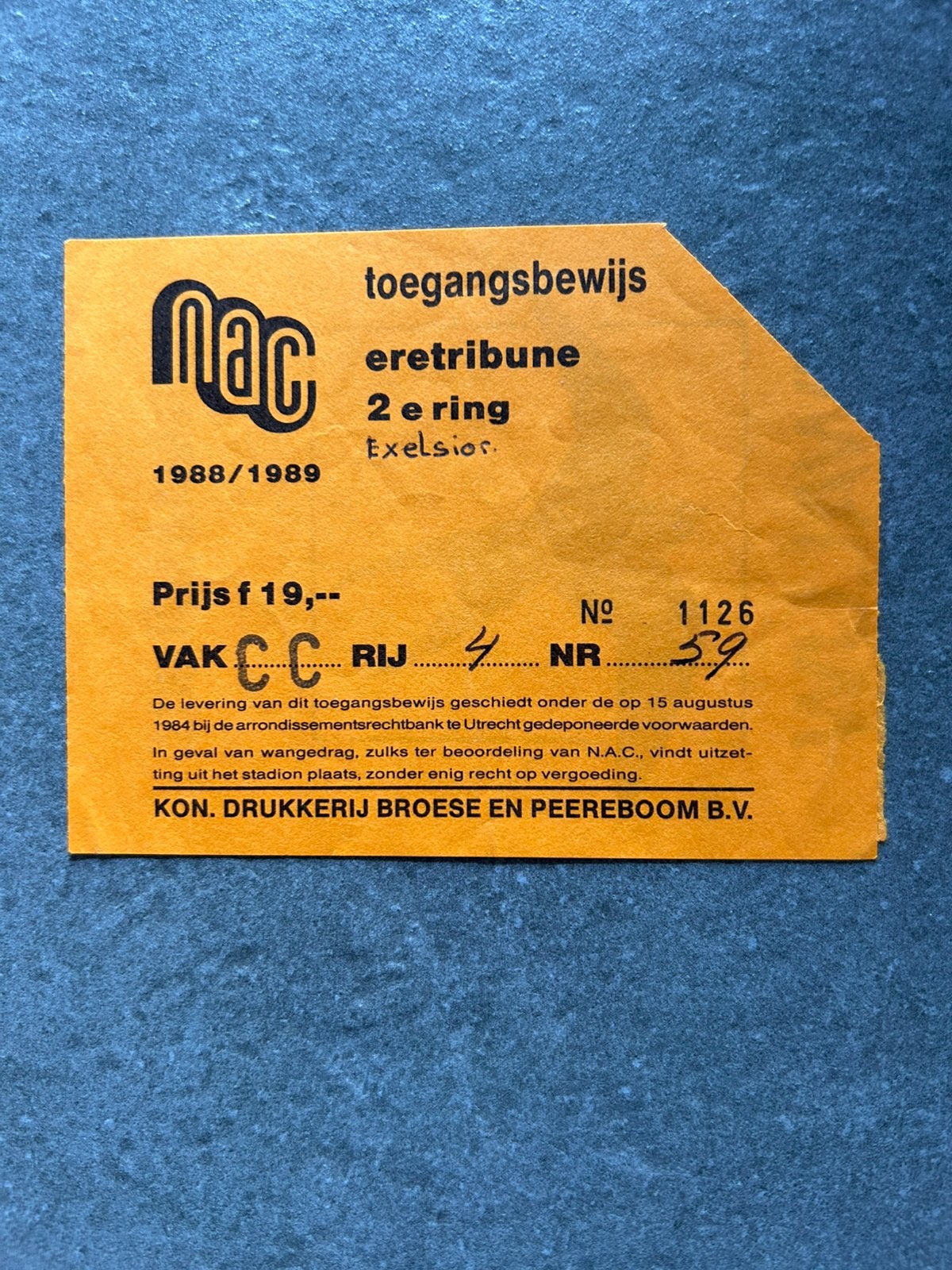 NAC - Excelsior ticket, Ophalen of Verzenden