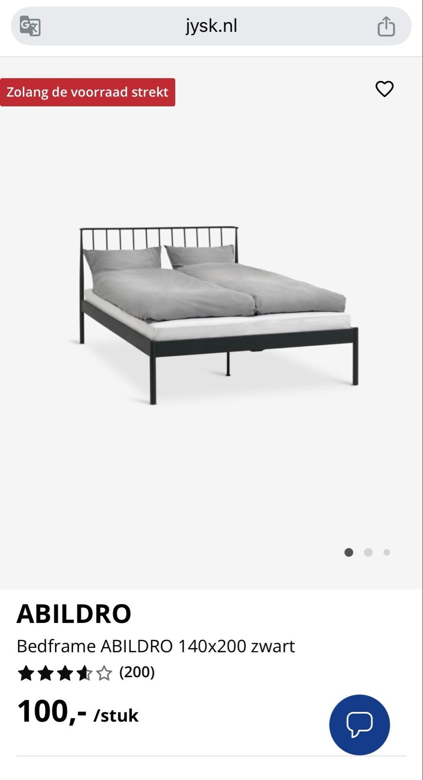 JYSK bed ABILDRO 140x200 met 2 lattenbodems HEMSIL FIX, Huis en Inrichting, Zwart, Tweepersoons, Zo goed als nieuw, 200 cm