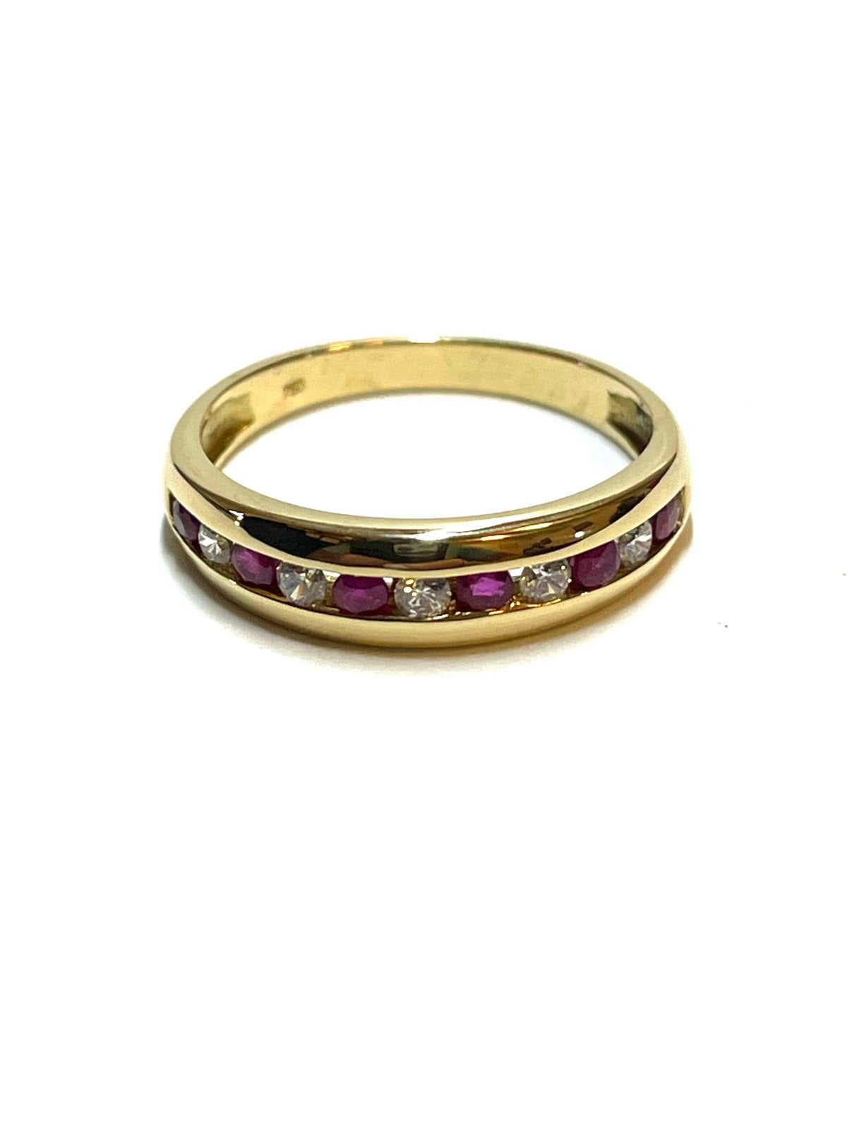 18k gouden ring met robijn en zirkonia, -, -, Ophalen of Verzenden, Dame
