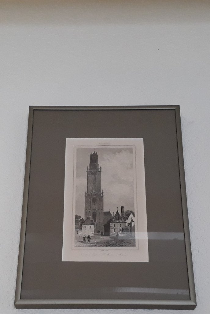 Ontzuurd gravure ,  Dom Utrecht ., Gesigneerd, 1800 - 1899, Stadsgezicht, Ophalen of Verzenden
