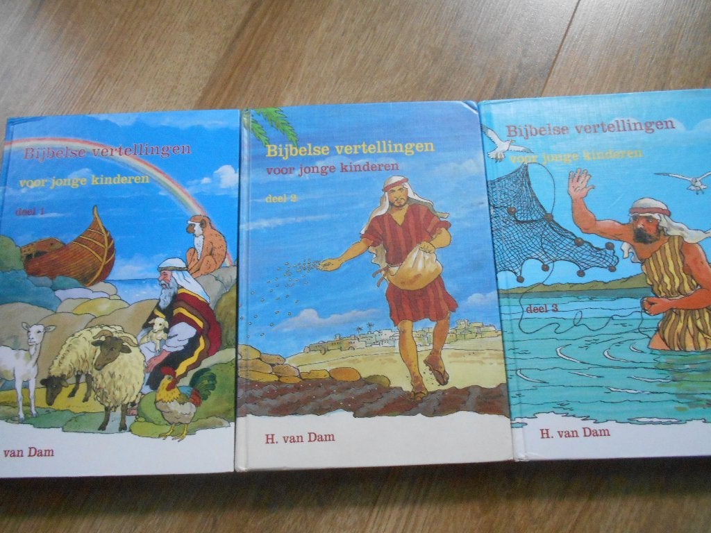 H. van Dam Deel 1 t/m 3 Bijbelse vertellingen voor jonge, Ophalen of Verzenden, Zo goed als nieuw, Christendom | Protestants