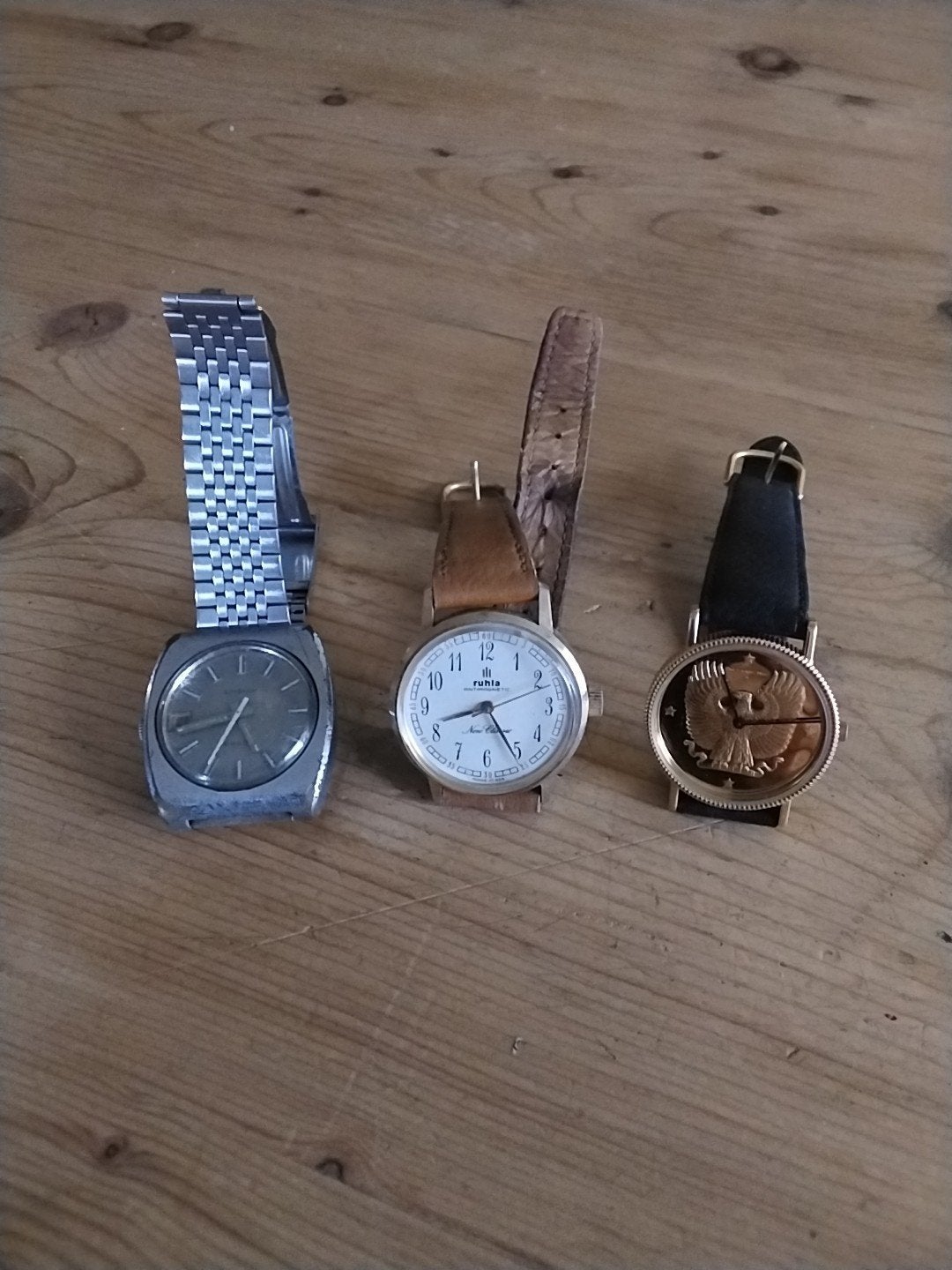 3 mooie oude horloge s. o.a.ruhla..., Overige merken, Staal, Met bandje, Polshorloge