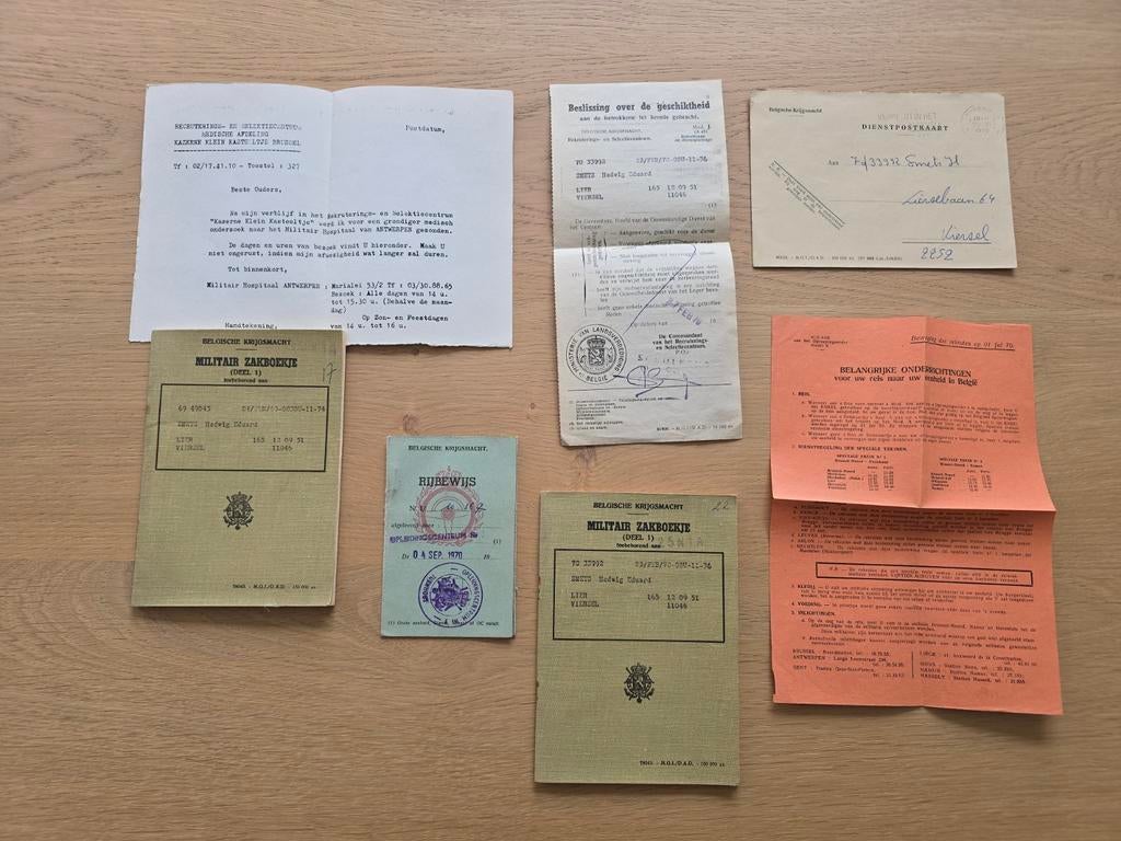 2x Belgische Krijgsmacht militair zakboekje & Rijbewijs enz, Ophalen of Verzenden, Landmacht, Overige gebieden