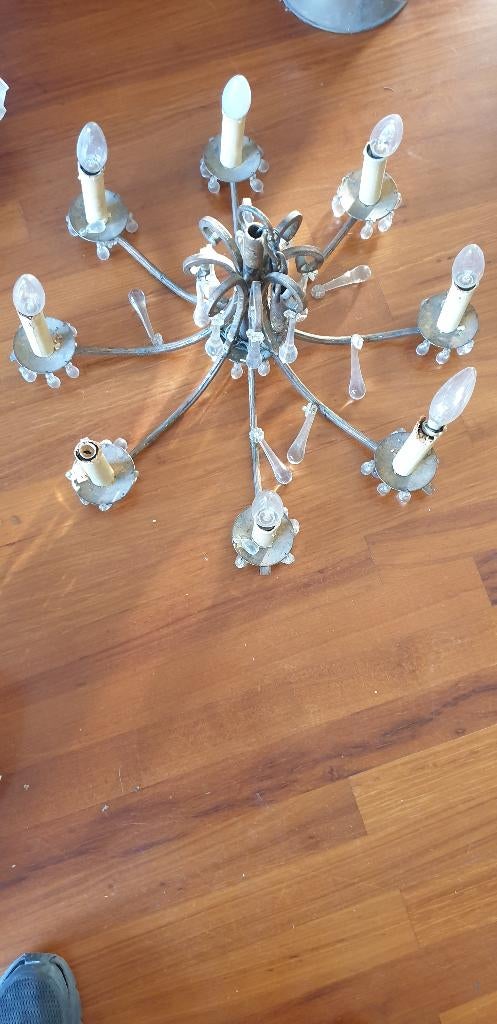 Met bladgoud vergulde smeedijzeren kroonluchter, Huis en Inrichting, Lampen | Kroonluchters, Ophalen, Gebruikt, Overige materialen