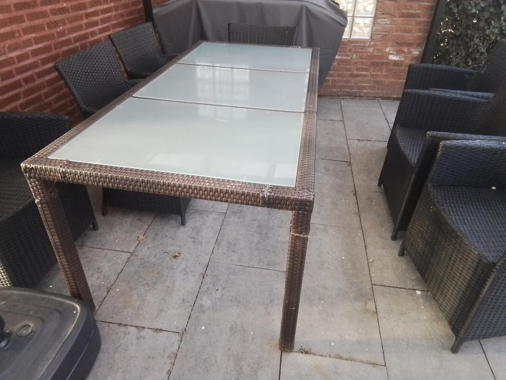 Tuintafel met 3 glasplaten - Wicker look, Ophalen, Gebruikt, Rechthoekig, Wicker