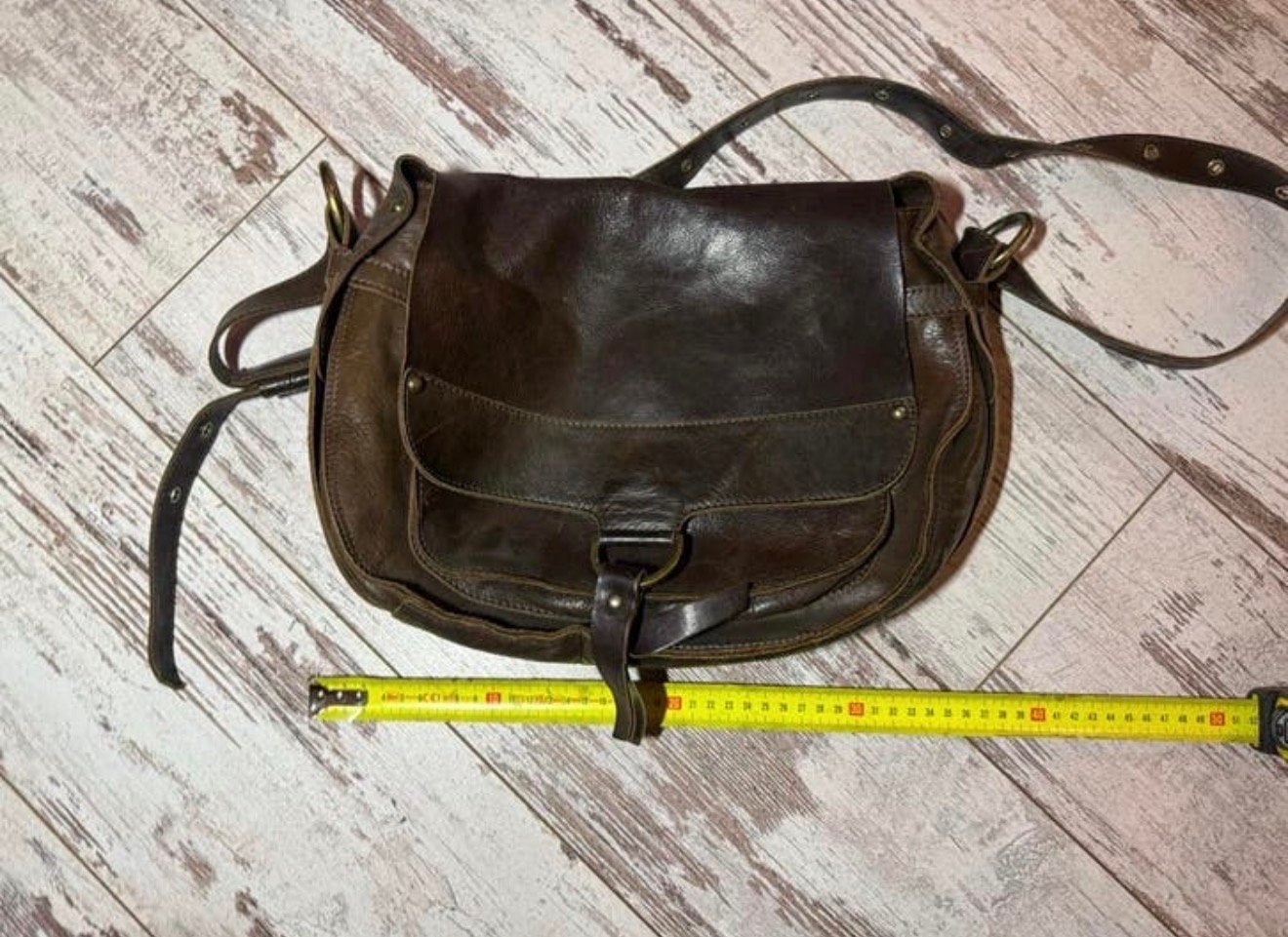 Vintage H.J. de Rooy bruine leren schoudertas, Ophalen of Verzenden, Gebruikt, Bruin, Schoudertasje