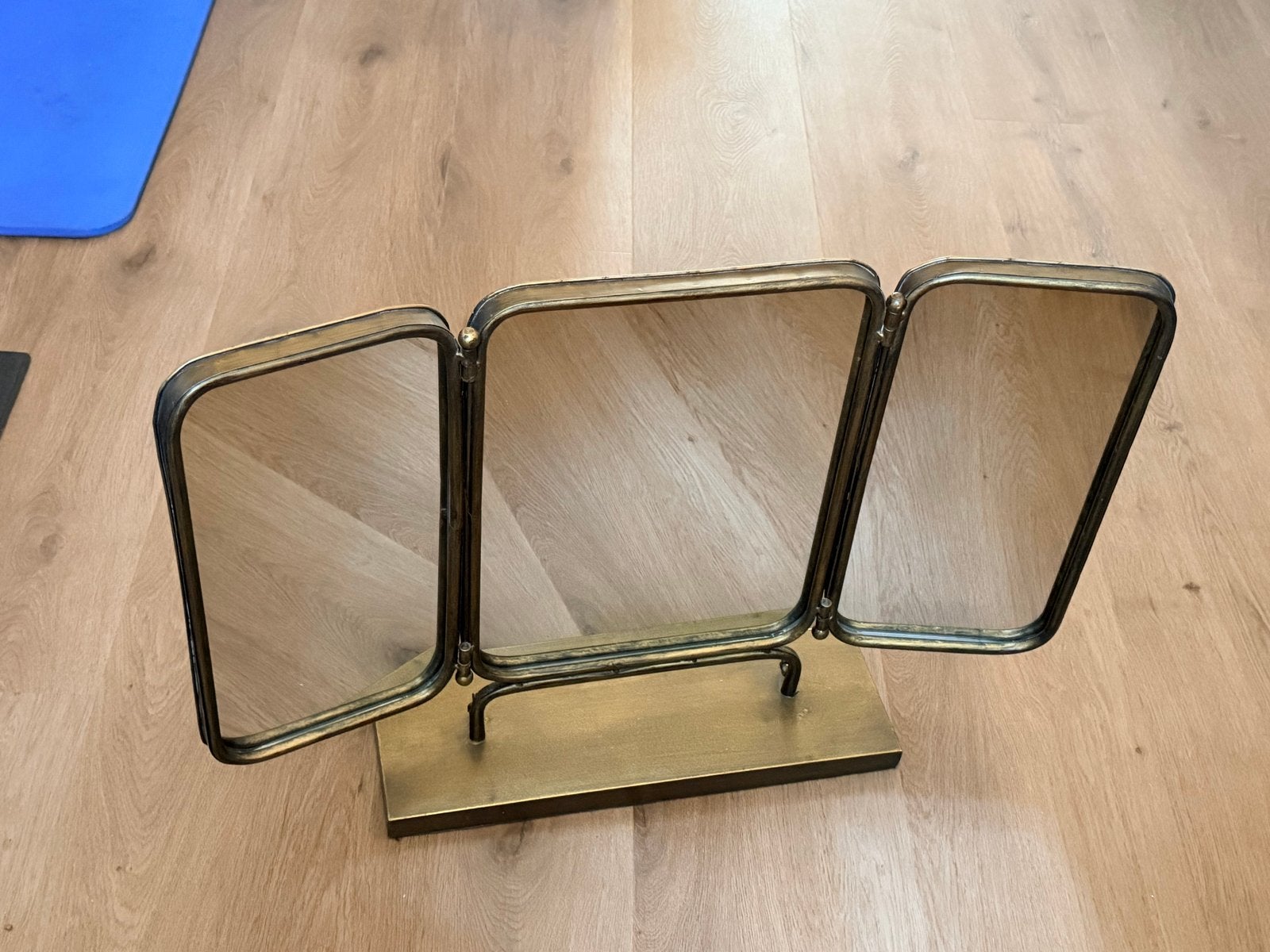 Vintage Drievoudige Make-up Spiegel - Messing, Antiek en Kunst, Ophalen