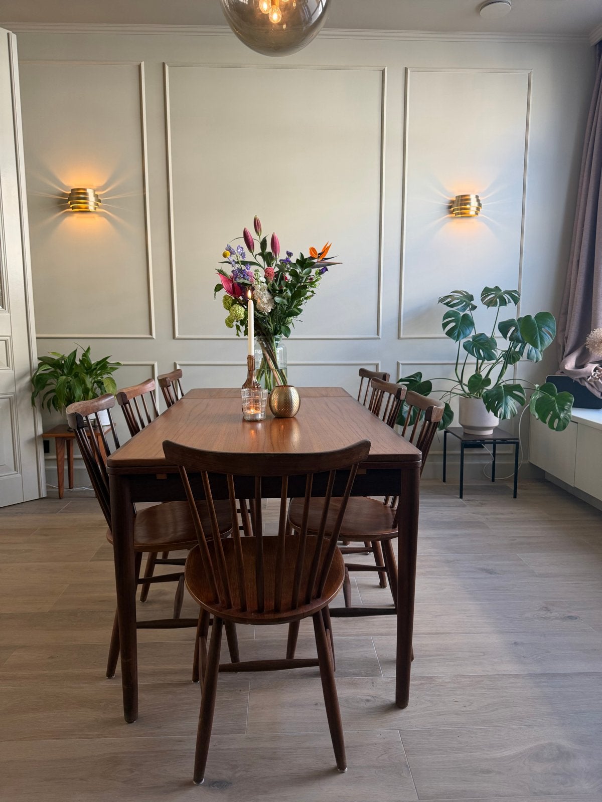 Eettafel Cees Braakman voor Pastoe + 7 spijlenstoelen, Ophalen, Gebruikt, Teakhout, 50 tot 100 cm