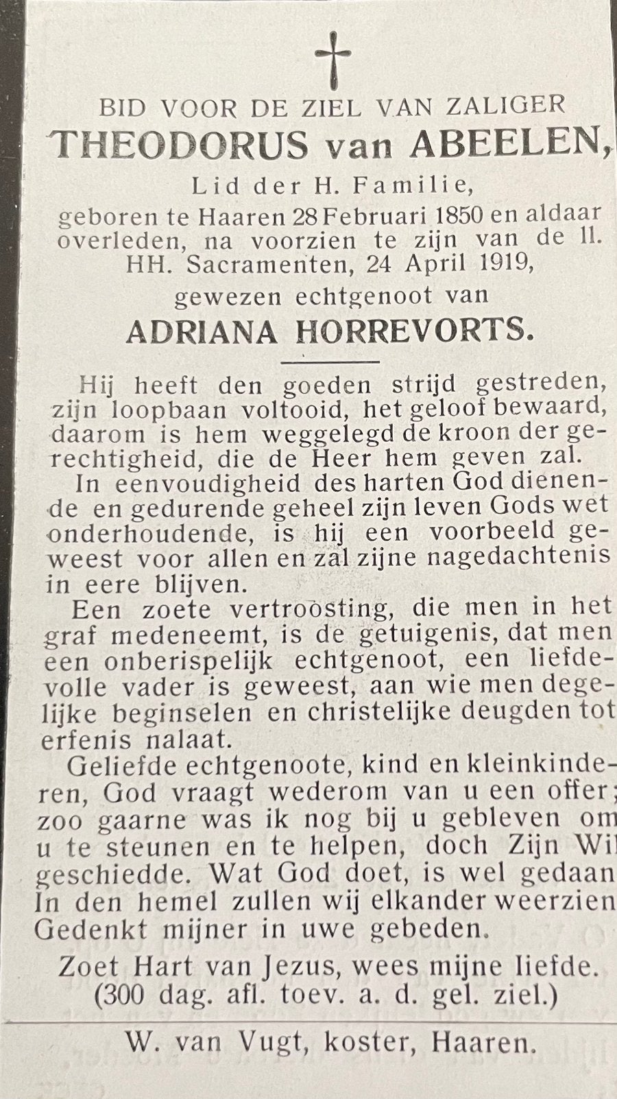 Theodorus van Abeelen 1850 Haaren, Ophalen of Verzenden