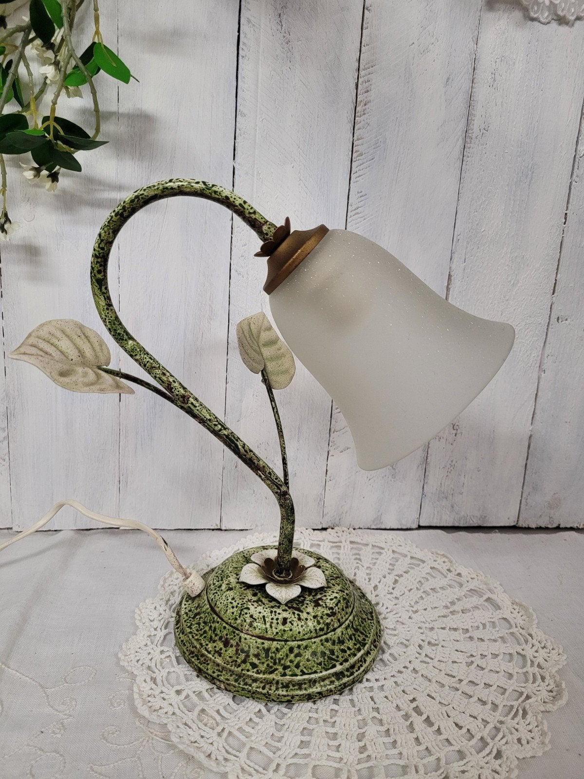 Vintage Florentijnse tafellamp - spring bloemenstijl -, Huis en Inrichting, Lampen | Tafellampen, Groen, Verzenden, Zo goed als nieuw