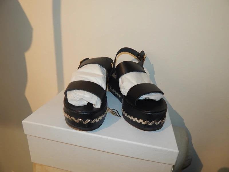 Ancient Greek Sandals zwart leer dikke zool goud accent 37, Verzenden, Zwart, Ancient Greek Sandals, Sandalen of Muiltjes