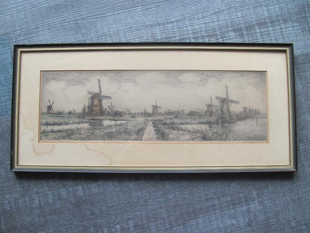 Kinderdijk - ets, Ets, 29 cm, Ophalen of Verzenden, Origineel