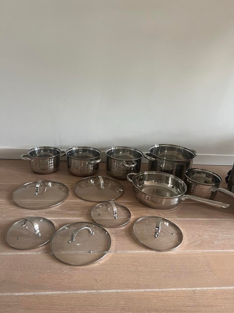 Blauwman Gourmetline Pannenset  | 12-delig | Met doos, Ophalen of Verzenden, Zo goed als nieuw, Rvs, Pannenset