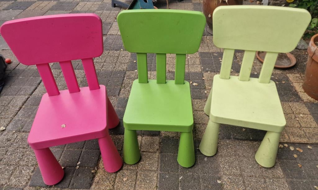 3x IKEA kinderstoeltjes (roze, groen, lichtgroen), Ophalen, Gebruikt, Stoel(en)