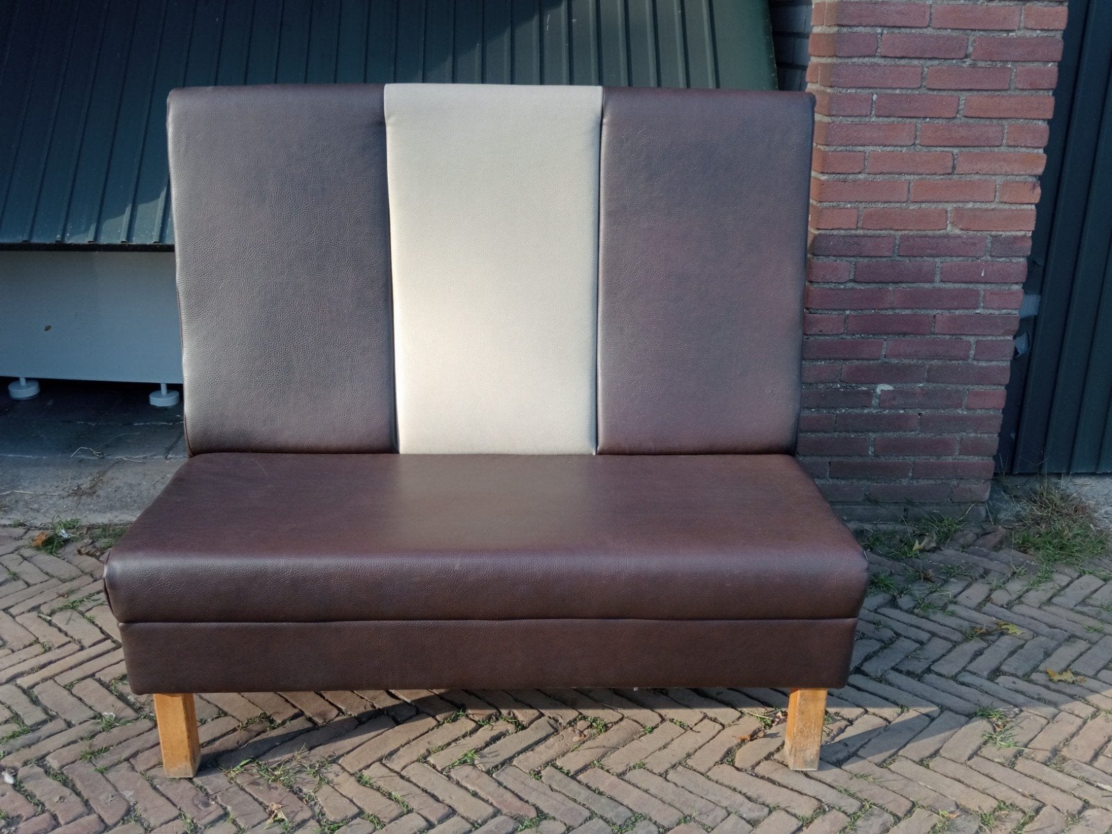 Horeca bankje bruin/beige - Comfortabel en stijlvol, Ophalen, Gebruikt, Tweepersoons, 75 tot 100 cm