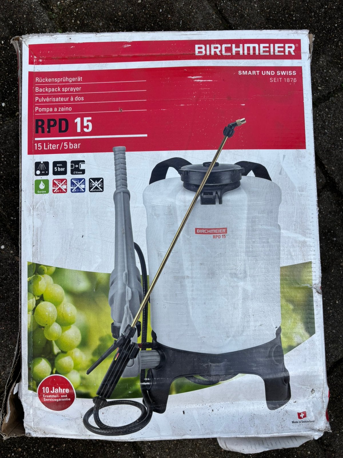 Birchmeier RPD15 rugspuit, Ophalen, Gebruikt